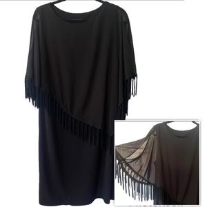 R&m Richards Cocktail Dress Women’s Size 14 Black Fringe Asymmetrical
